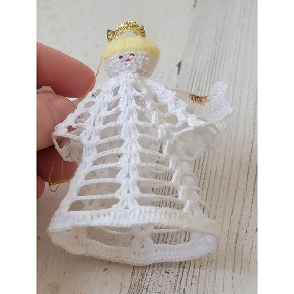 White laced blonde angel halo ornament xmas decor - Picture 4 of 6